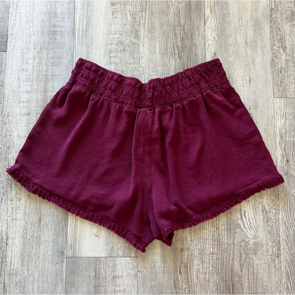 Juniors No Boundaries Pull On Shorts Fringe Hem Tassel Drawstring Maroon Red XL - Picture 4 of 8